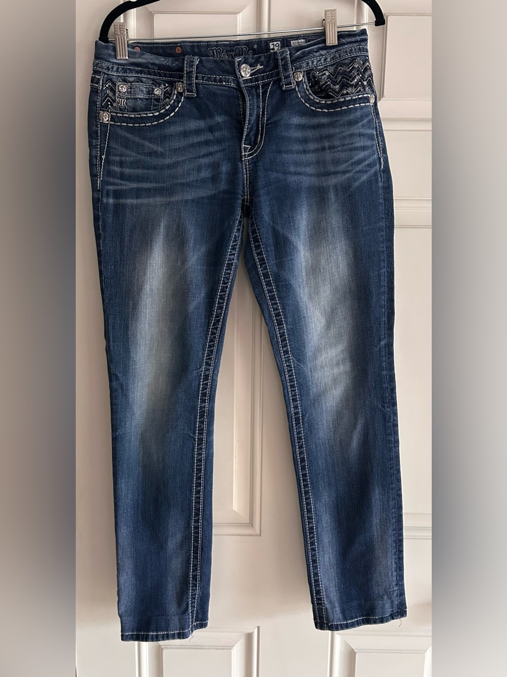 Miss Me Dark Blue Skinny Jeans with Faded Whisker Detailing